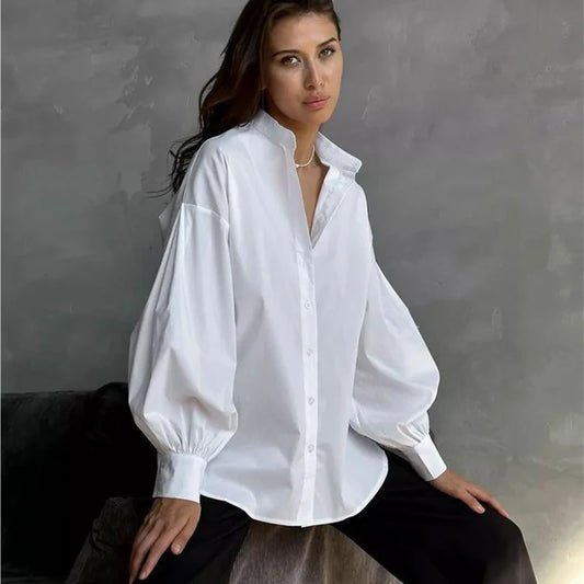 Stylish Lantern Sleeve Women Shirt Streetwear Oversized Blouses Casual.