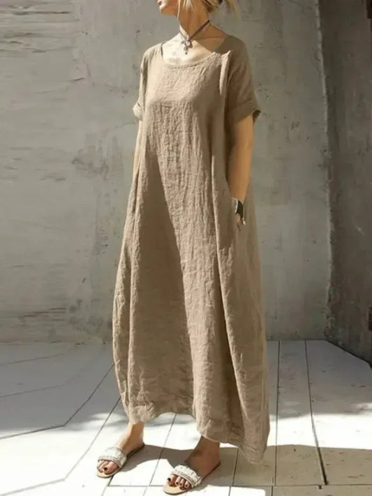 Casual Women Long Dress Oversized Round Neck Clothes.